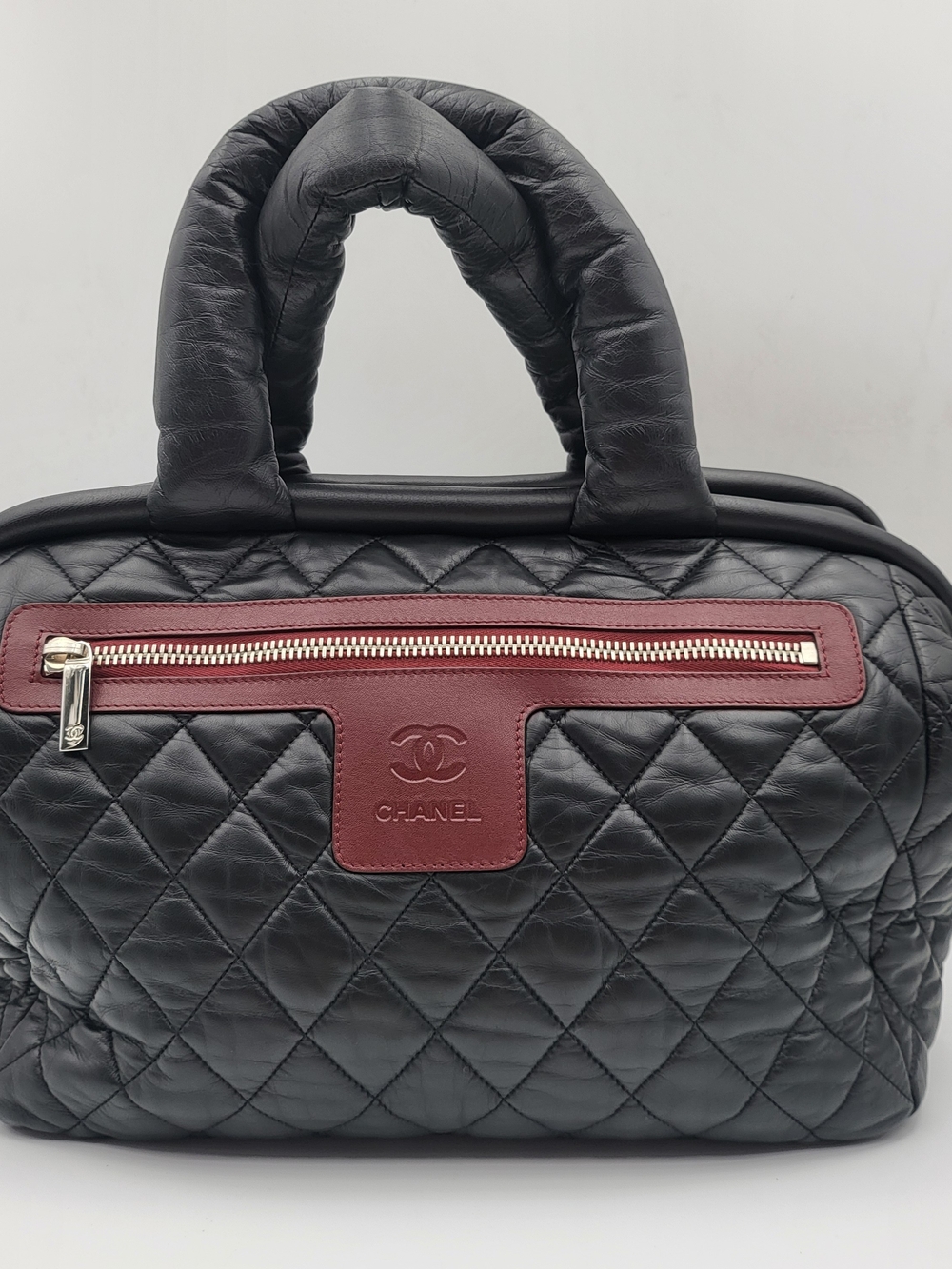 CHANEL Coco Cocoon Quilted Full Lambskin Handbag Black & Bordeaux Auth. w/COA.